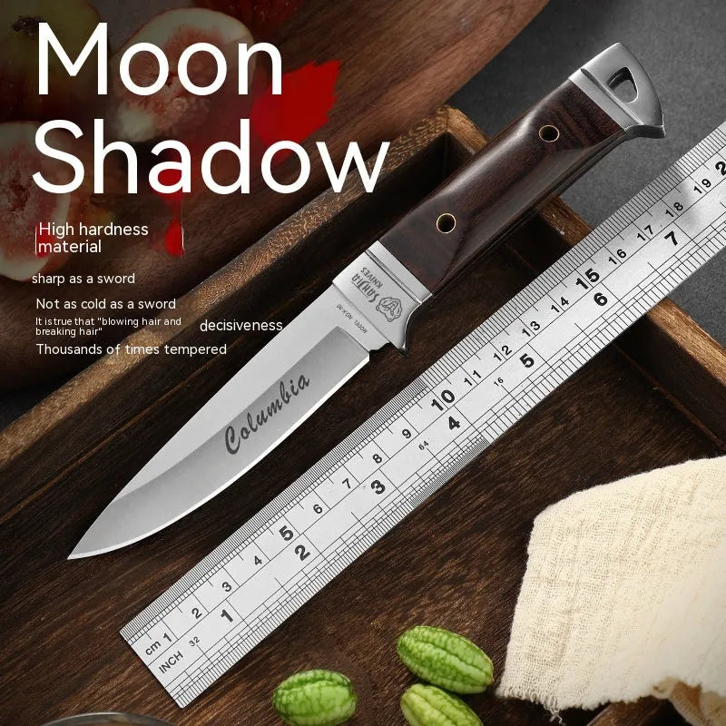 Stainless steel fixed blade camping knife with leather sheath national style design
