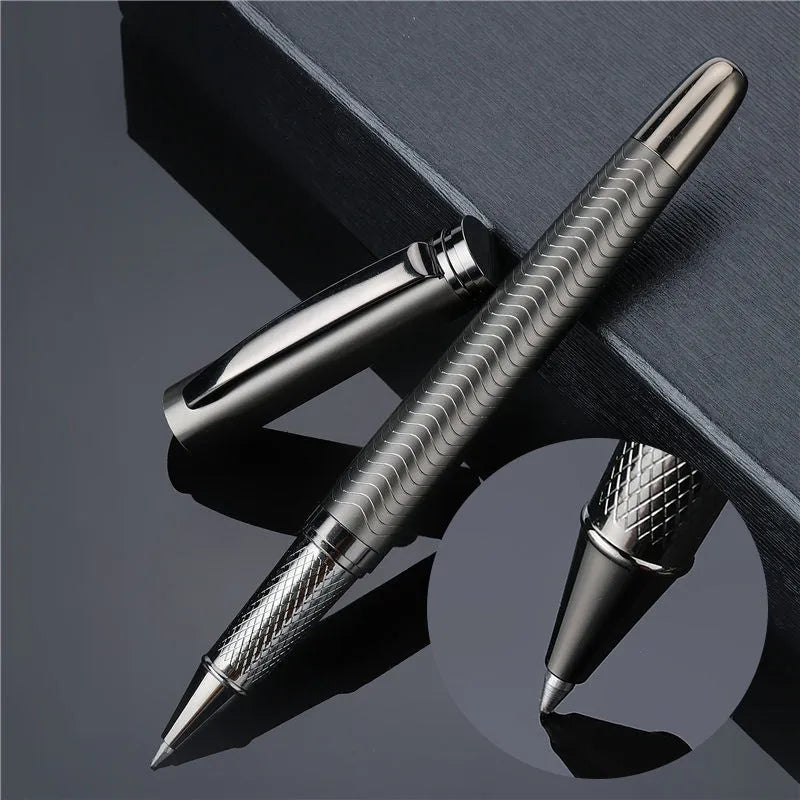 Fog gun grey metal signature pen with 0.5mm bullet nib on a white background