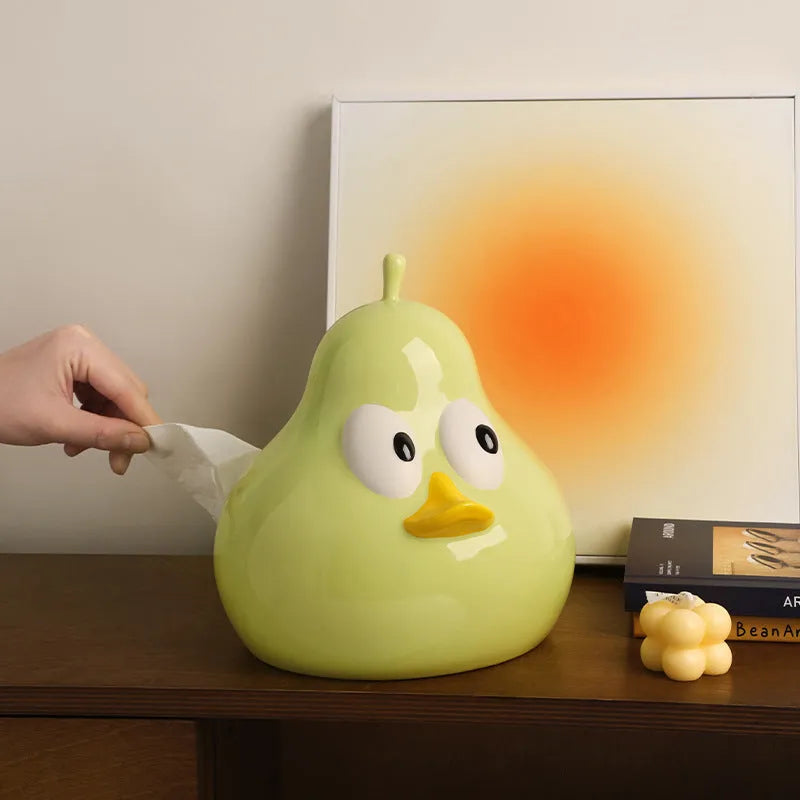 Ceramic pear-shaped tissue box in black or green for living room or desktop use