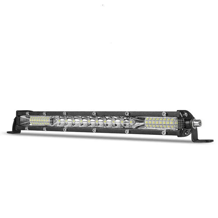 Ultra-thin single row LED light bar for vehicle front bumper or roof.