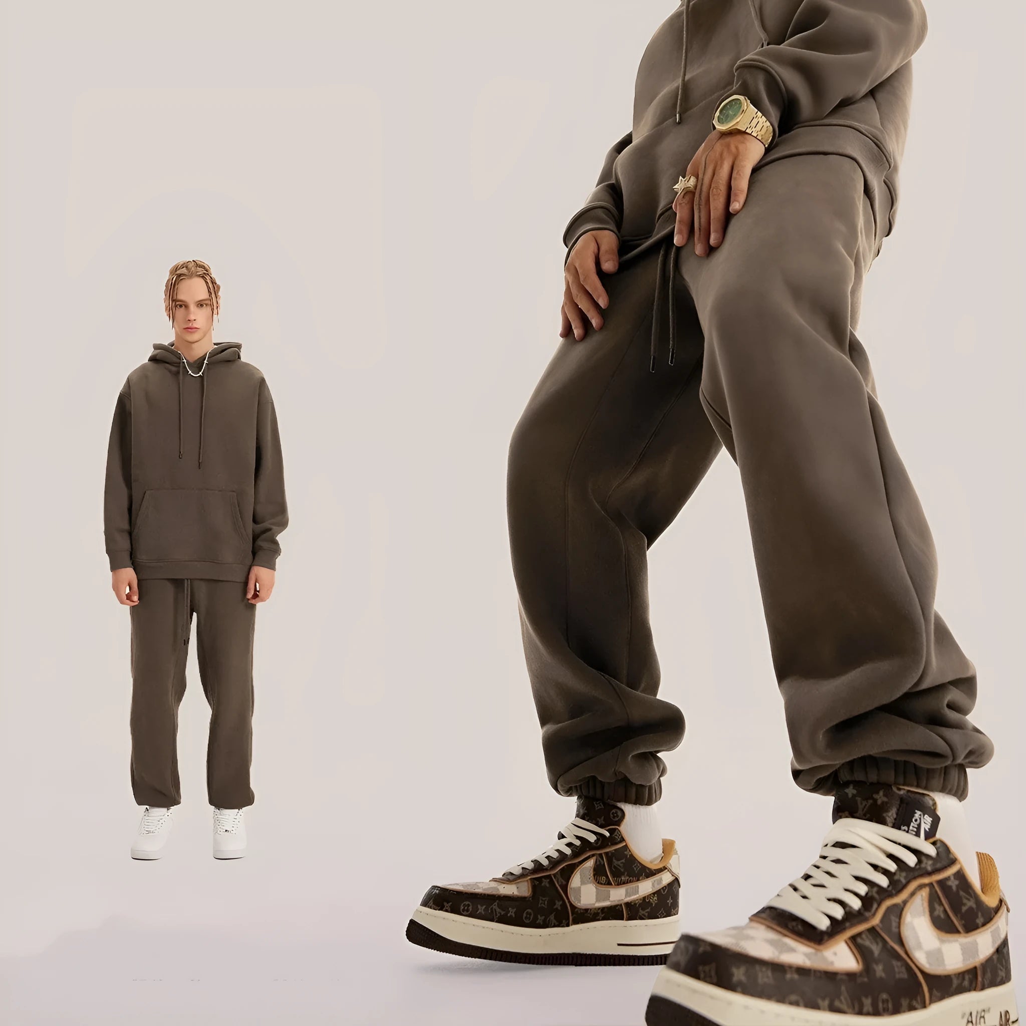 Men's solid colour velvet sweatpants with elasticated ankle cuffs in cotton fabric