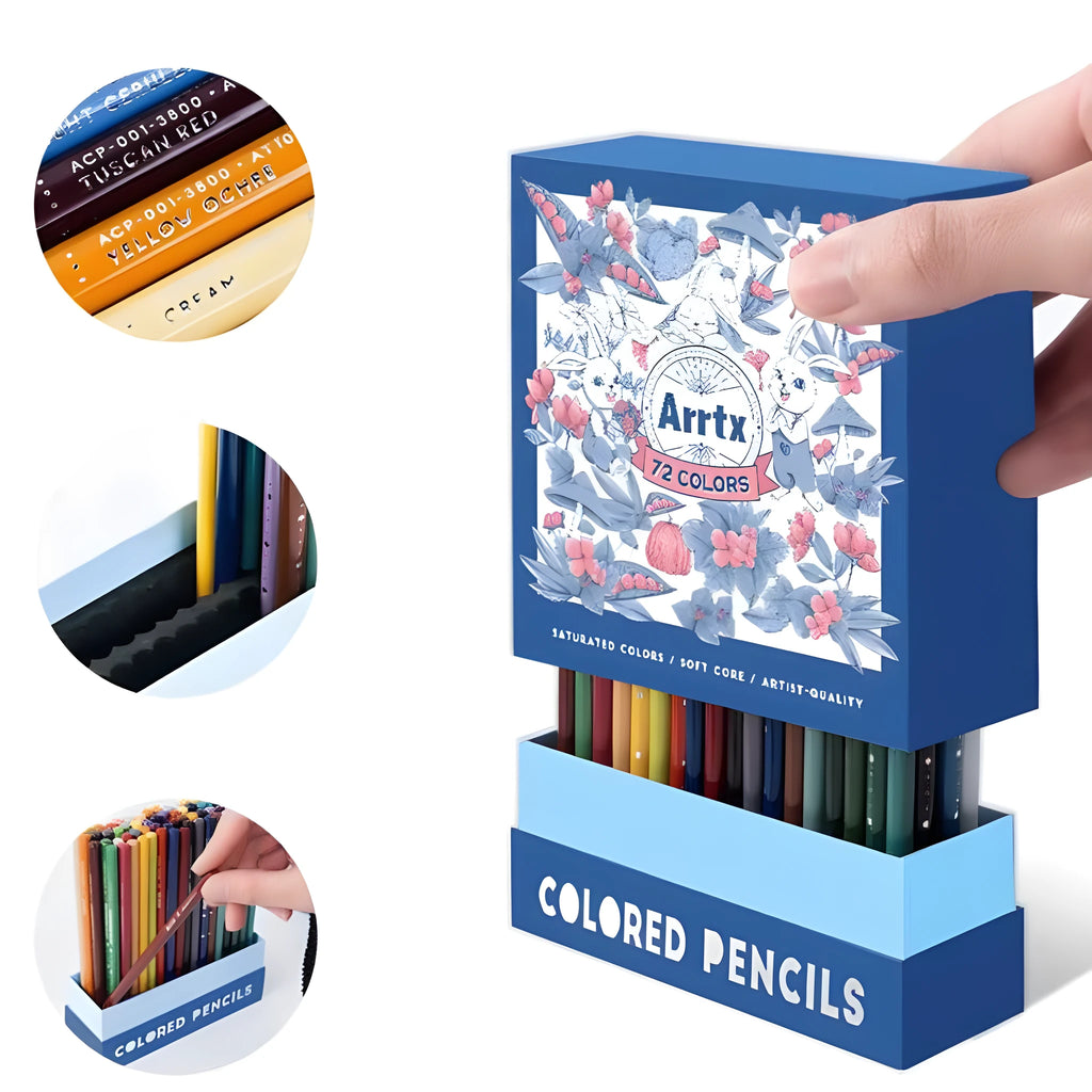 Boxed set of 72 artist colour pencils with basswood barrels for drawing and sketching.