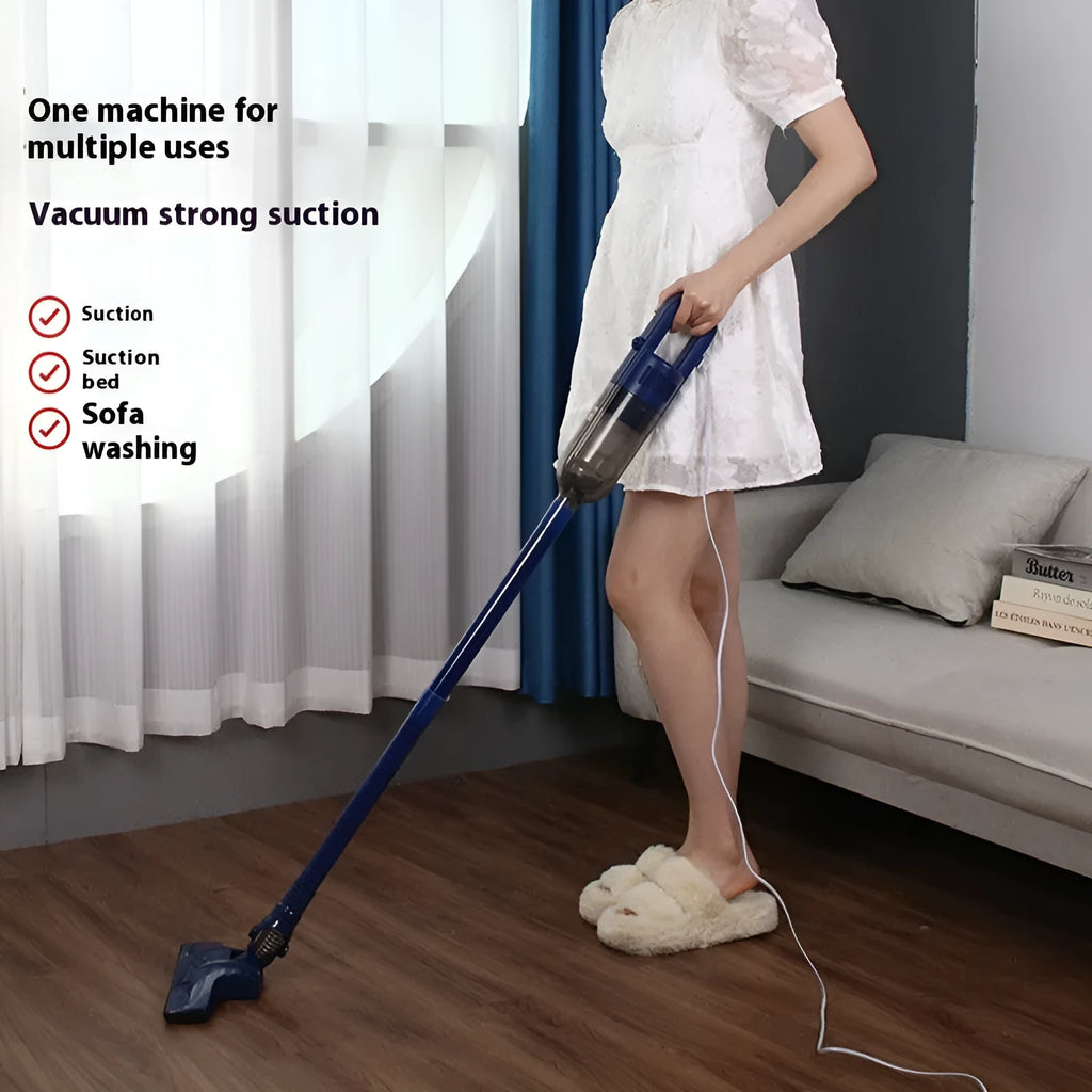White flagship wired vacuum cleaner with suction mop integrated and anti-mite head on hard floor