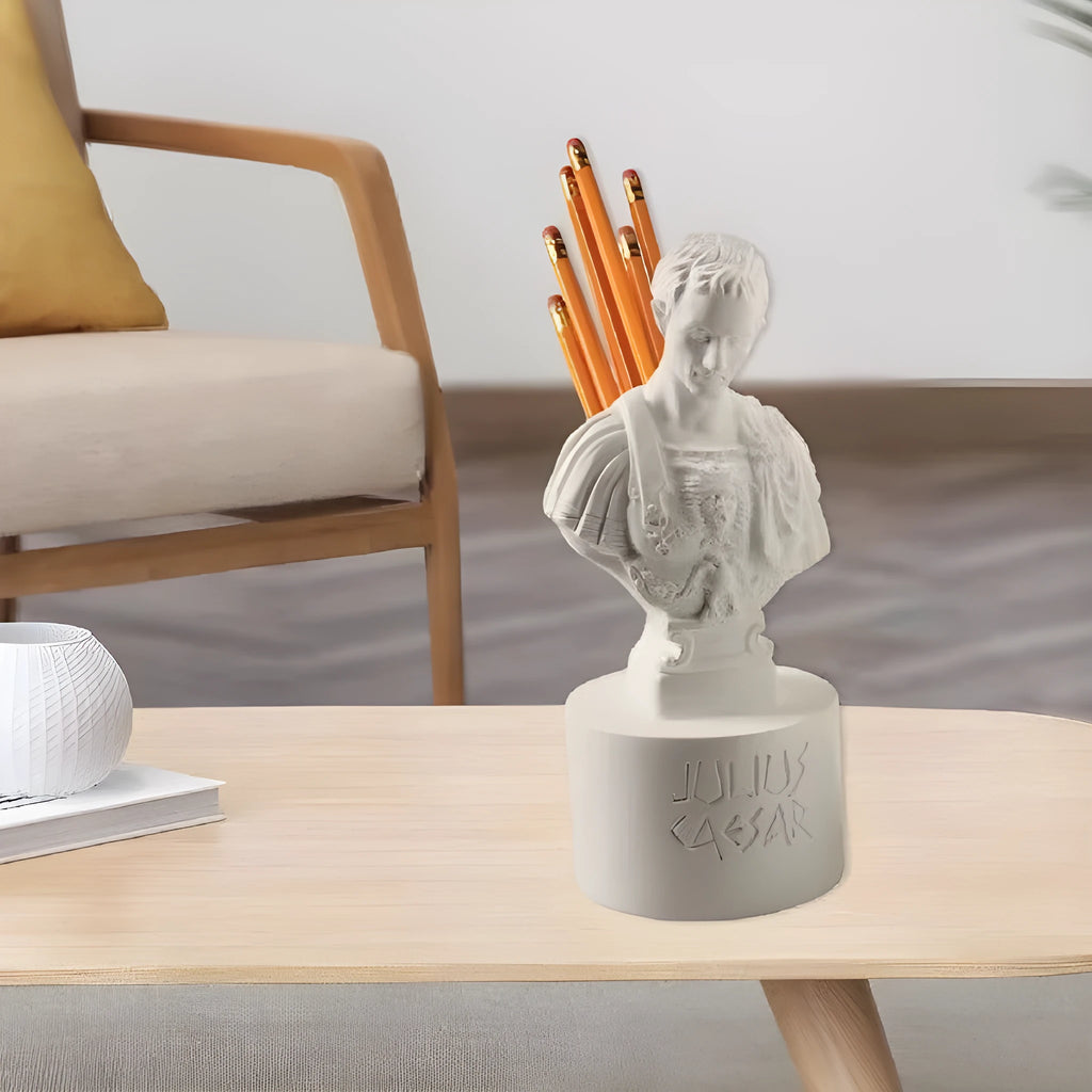 White synthetic resin character modelling pen holder with American creative design