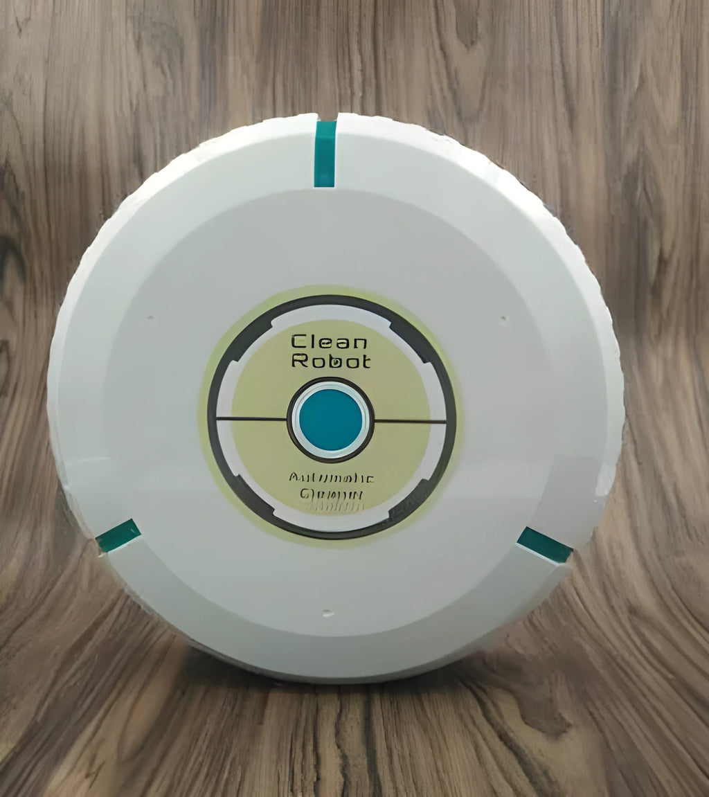 Black or white AC automatic sweeping robot cleaner on a wooden floor