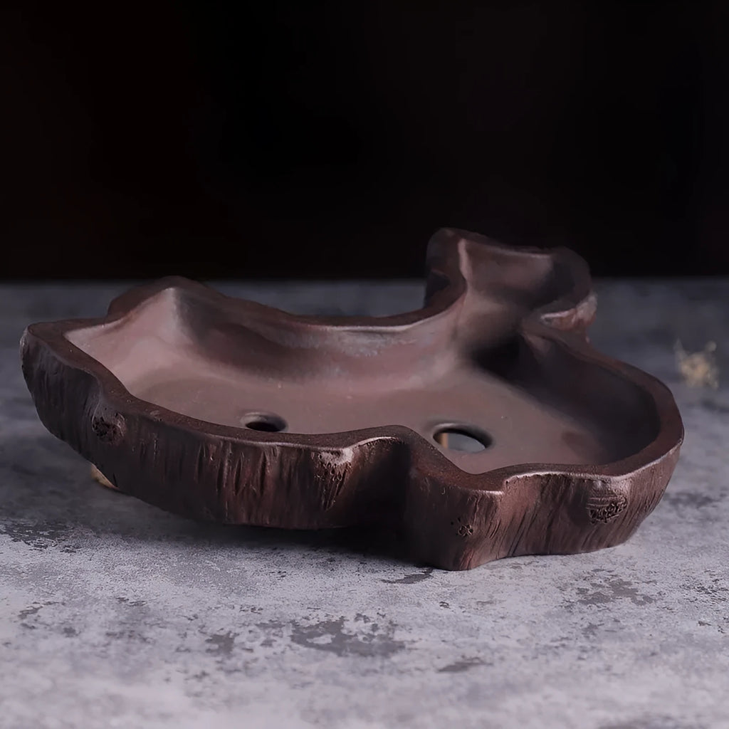 Purple sand small ceramic flower pot with ancient red mud finish for desktop bonsai or green plants