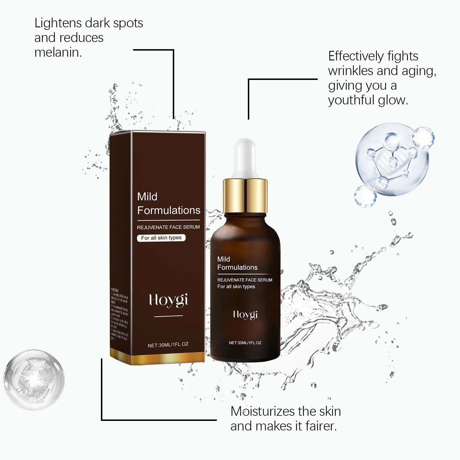 30ml facial essence bottle with arbutin, collagen and hyaluronic acid for skincare