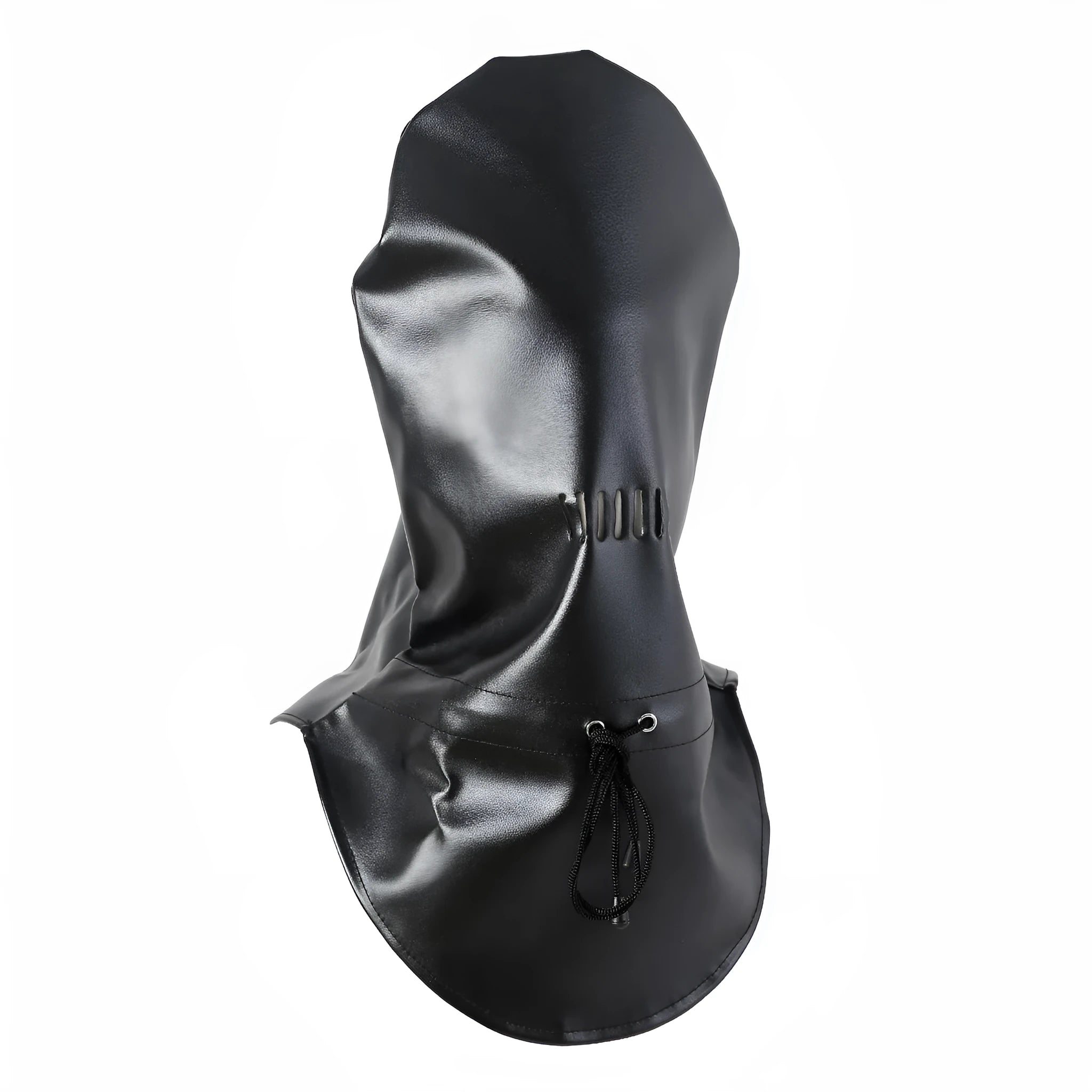 Black leather training mask with single eye openings and adjustable strap