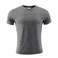 Men's short sleeve sports t-shirt in polyester spandex for running and basketball workouts.