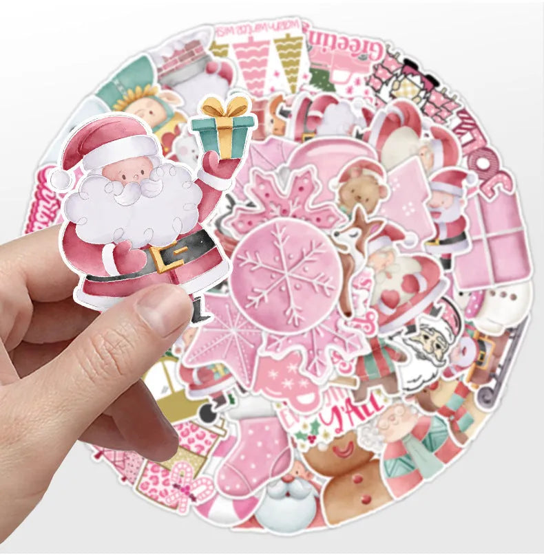 Pack of 50 cute Christmas decoration stickers, waterproof, for cars and electronics.