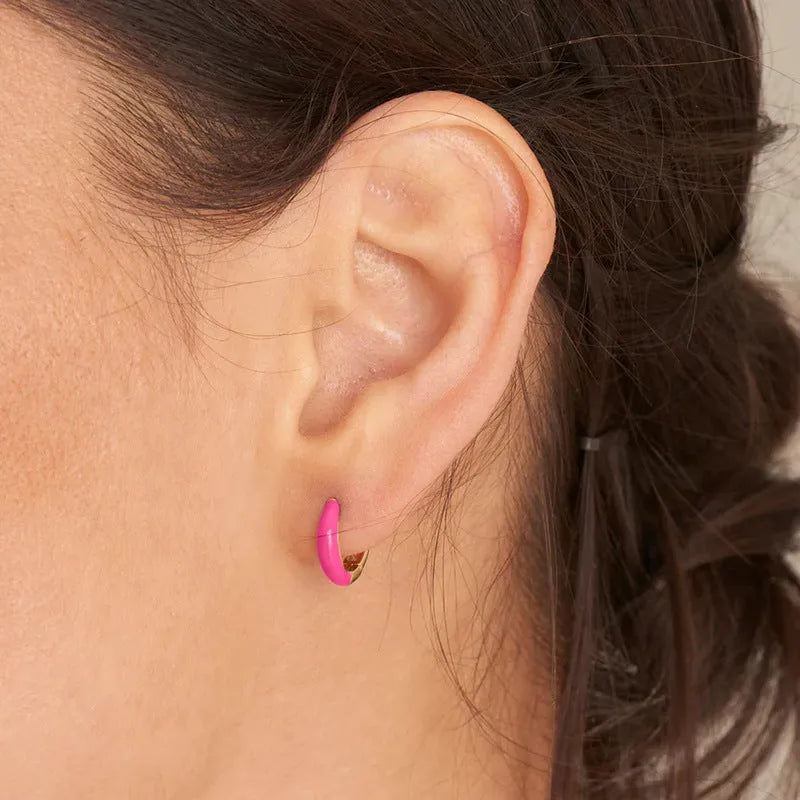 Curved epoxy oval earrings with dripping oil finish in seven colour options