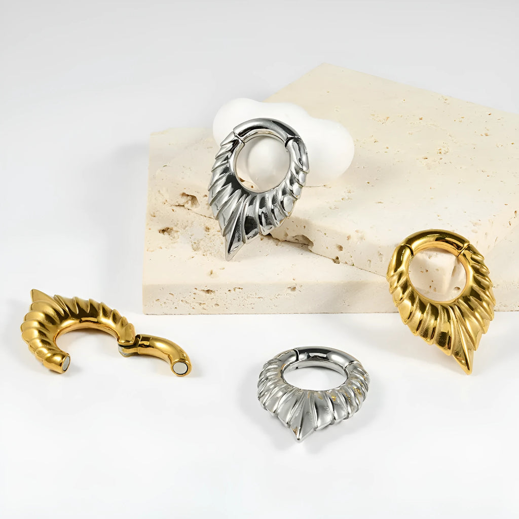 Stainless steel drop-shaped auricle ear extender with hanging egg design for stretched earlobes