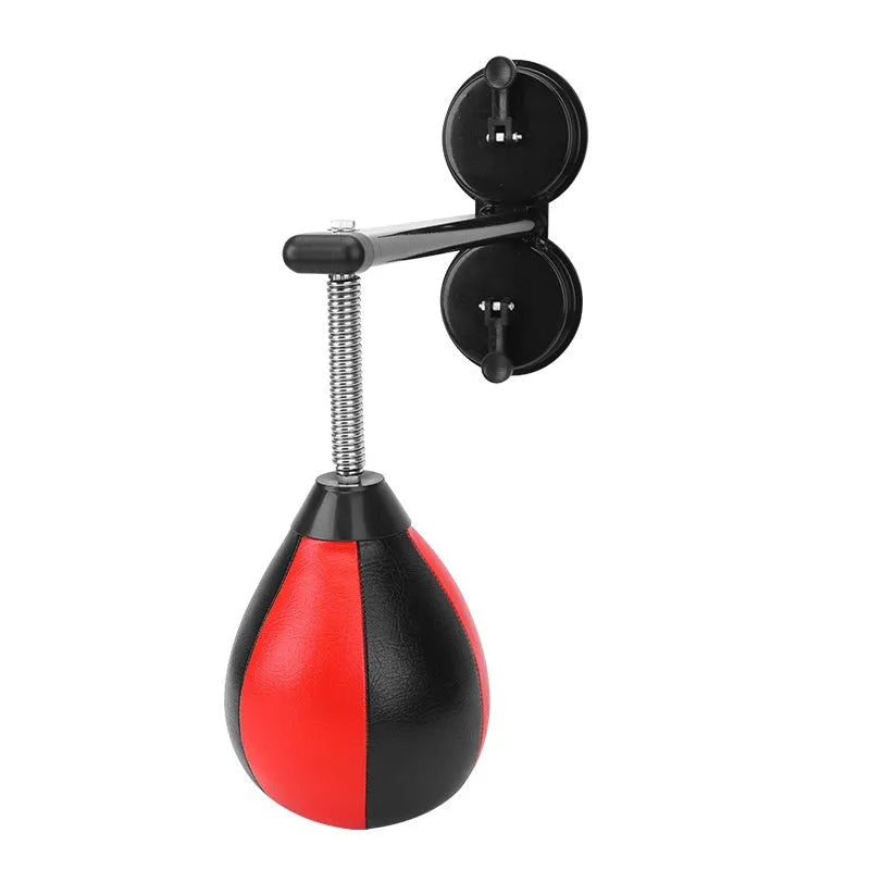Pear-shaped inflatable boxing speed ball with double suction cup mounting system for home training