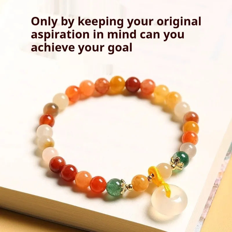 Handmade Chinese style agate and strawberry quartz safety buckle bracelet with 6mm beads