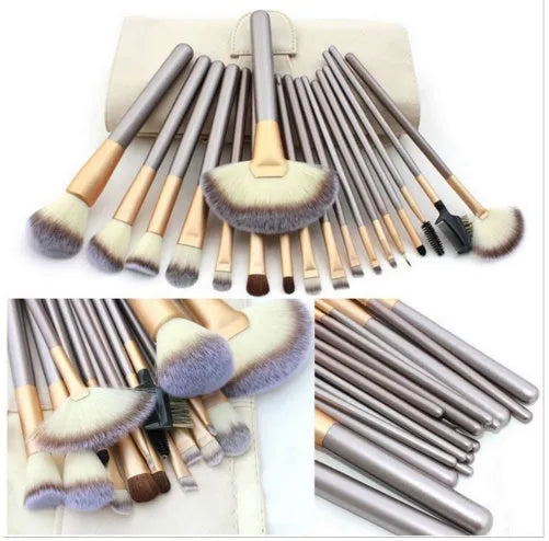 Persian makeup brush set with rice white natural hair bristles and champagne colour handles