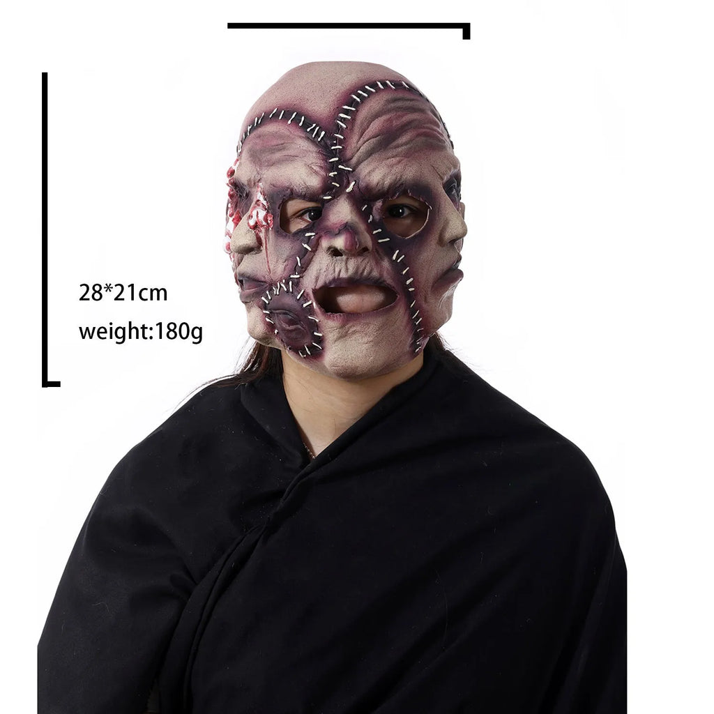 Three-sided grimace horror Halloween mask in natural latex with realistic facial texture