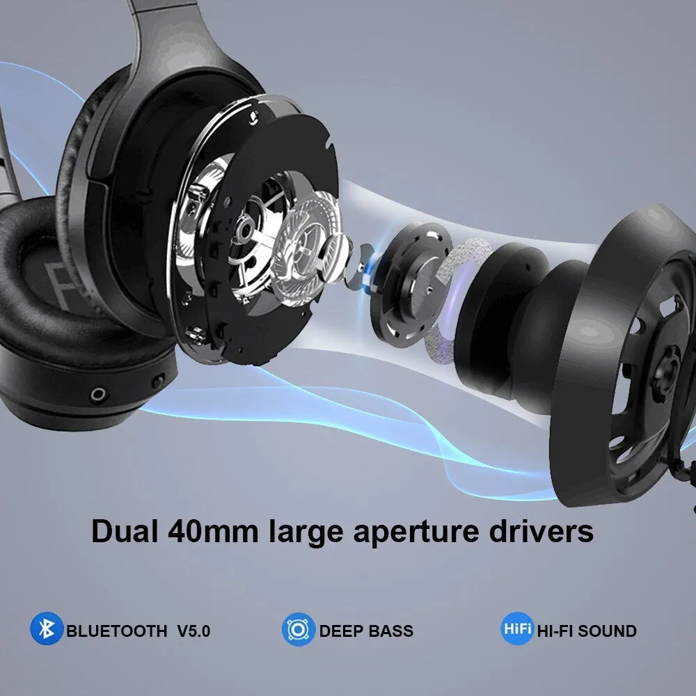 Black Gorsun E98 over-ear wireless Bluetooth headphones with padded headband.