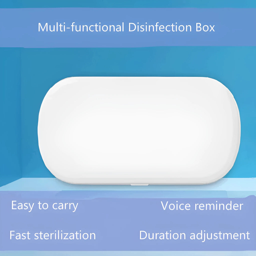 White ABS plastic wireless UV steriliser box for mobile phones and jewellery disinfection.