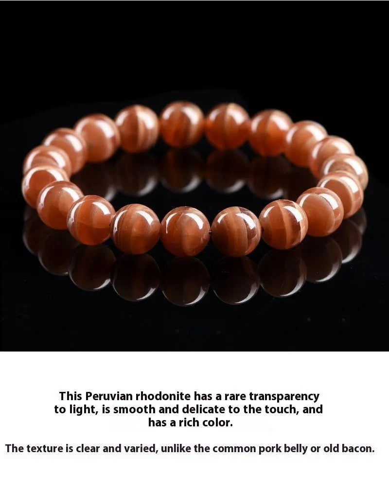 Natural old mine rhodochrosite round beads bracelet with Ruyi design element