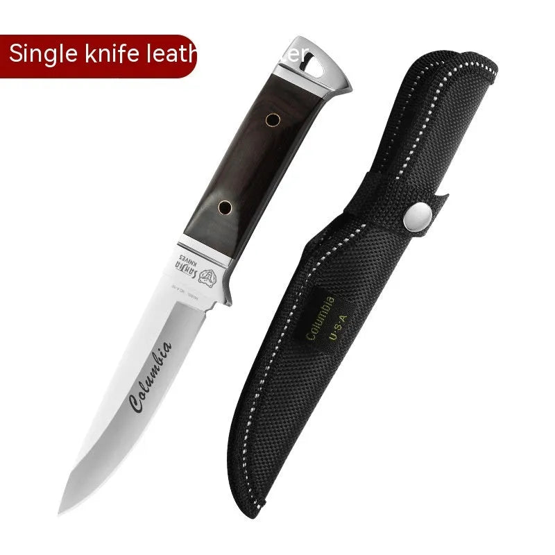 Stainless steel fixed blade camping knife with leather sheath national style design