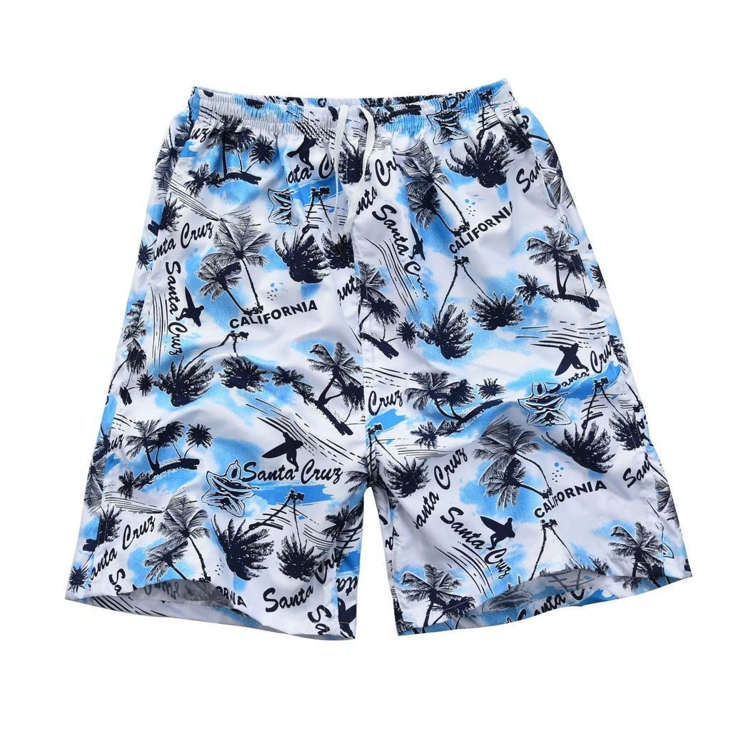 Men's floral print five-point swimming trunks in free size made from quick-dry polyester fabric