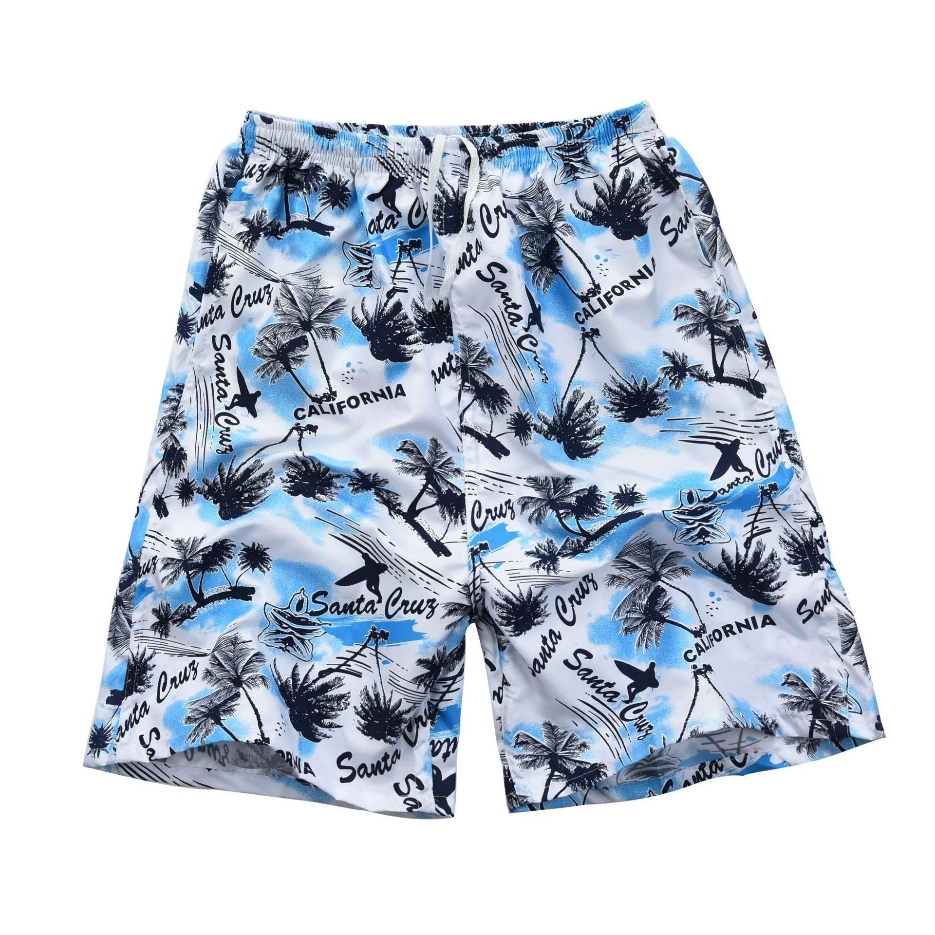 Men's floral print five-point swimming trunks in free size made from quick-dry polyester fabric