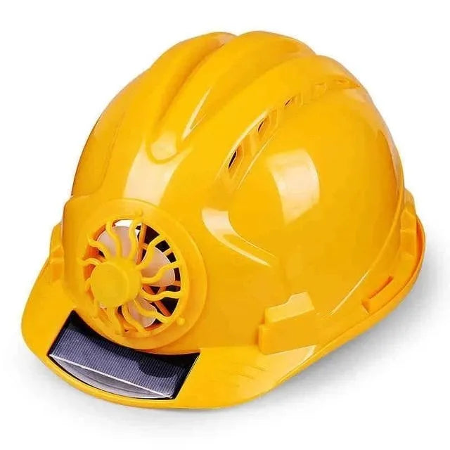 PE solar fan sunshade helmet in blue for construction workers with automatic cooling ventilation