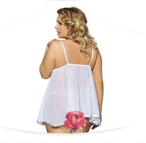 Women's purple lace mesh sleepdress on a hanger, showing seamless construction and sling dress style.