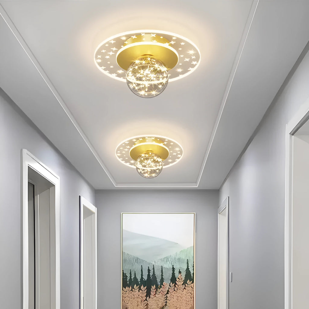 Modern simple ceiling lamp in gold, black or white finish with LED light source for corridor illumination
