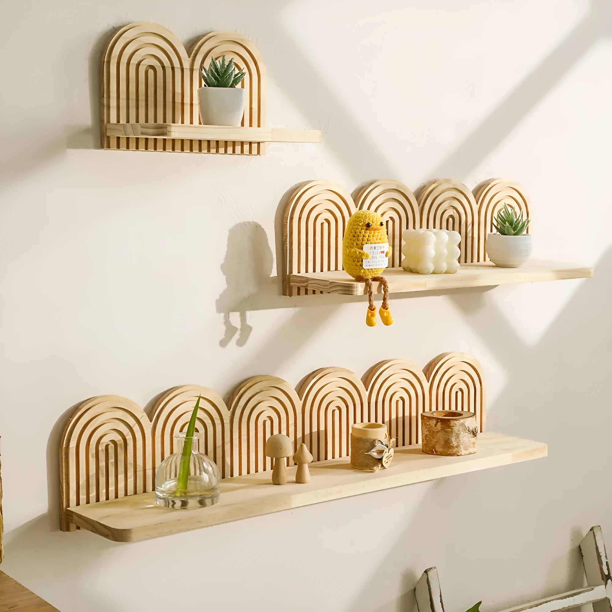 Solid wood wall storage rack with multiple layers for flower pot display organisation