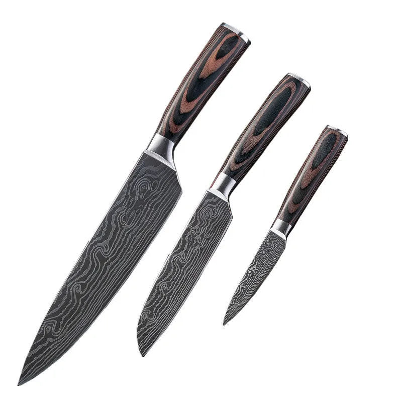 Chef knife with Damascus steel blade, color steel handle, 30cm length for kitchen use