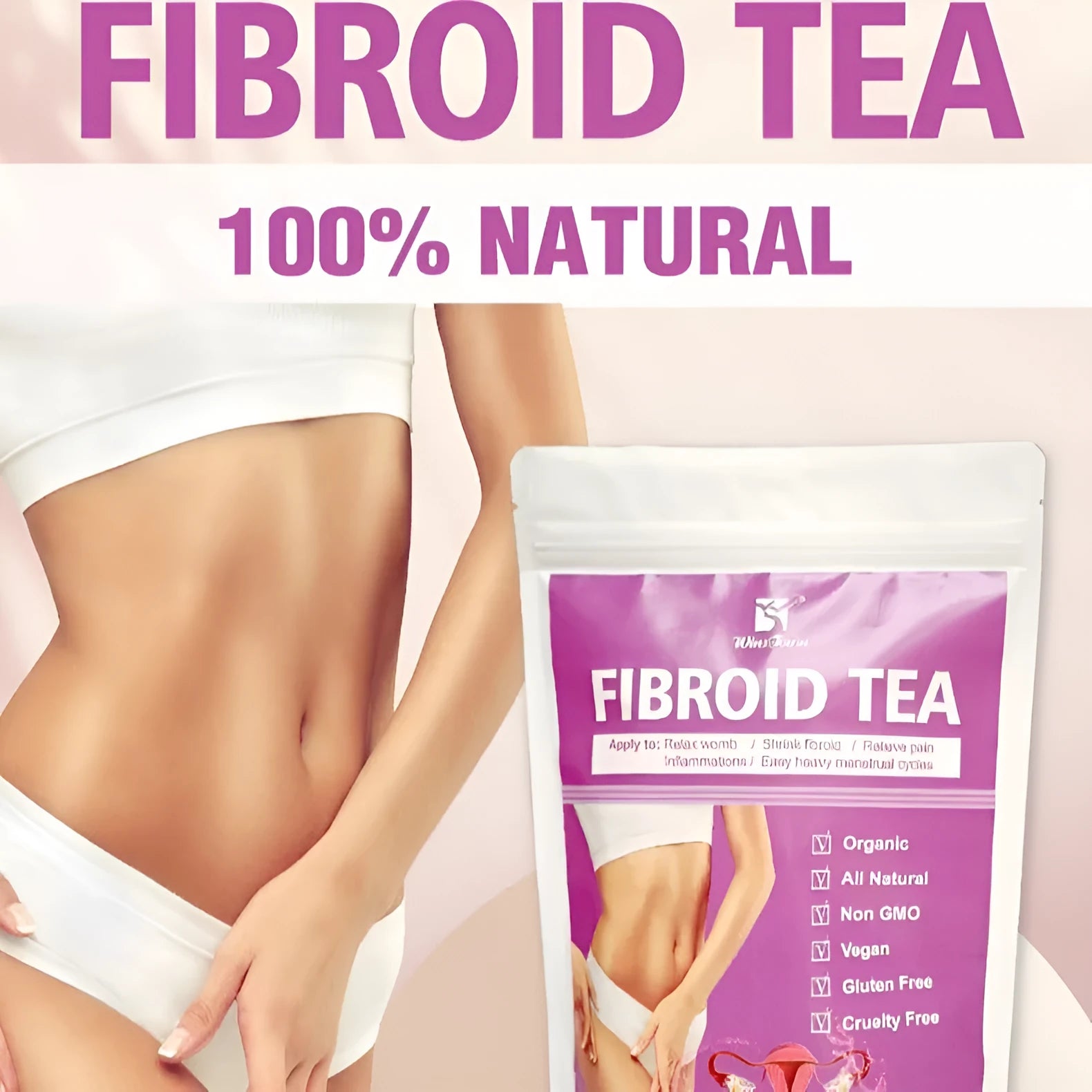 Pack of herbal fibroid tea bags with C83 Winstown packaging specification