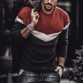 Men's slim fit round neck long sleeve colour block sweater in red and black for autumn leisurewear