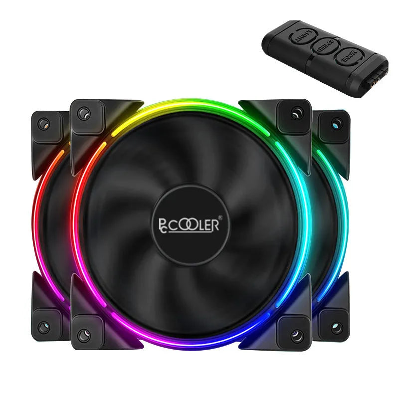 Three black 12cm RGB PC chassis fans with hydraulic bearings