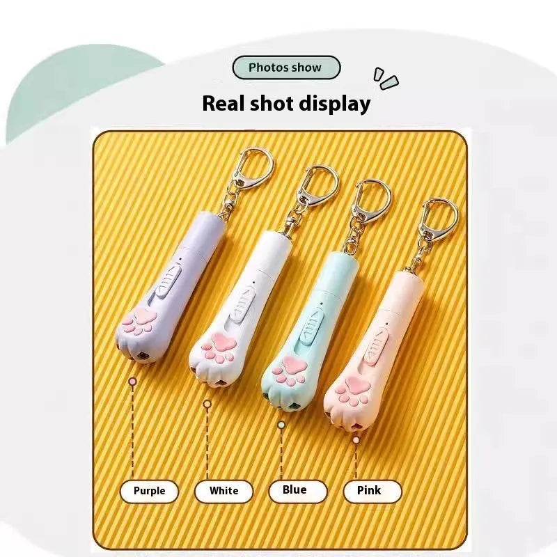 Cat pen light charging toy with self-hi button in pink, cream white, and sky blue colours