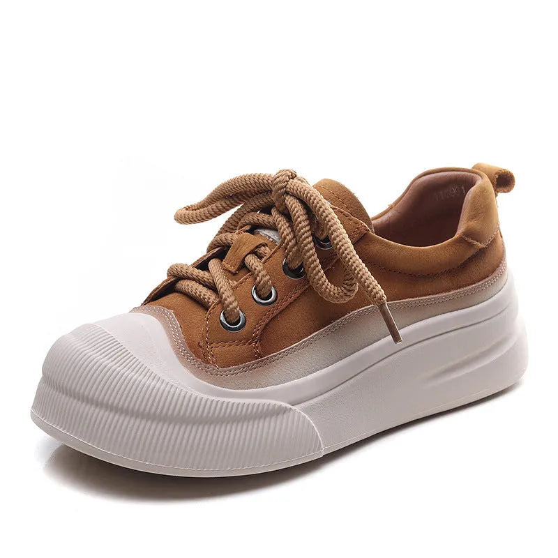 Women's full grain cow leather lace-up casual shoes in yellow and cameo brown colours