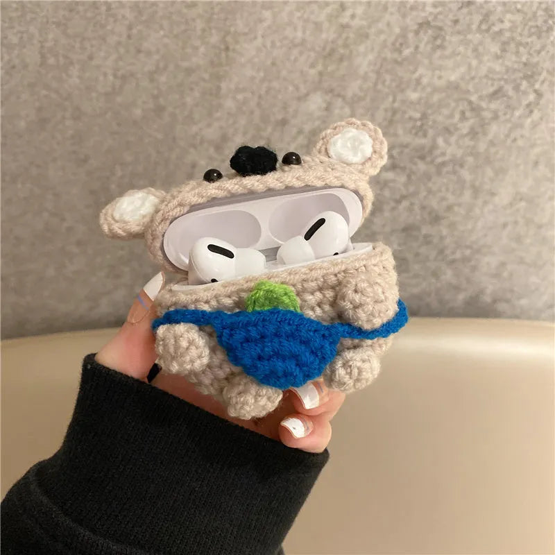 Hand-knitted koala bear backpack design earphone cover for AirPods charging case protection