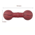 Brown, orange, white, and yellow PVC football dumbbell shaped squeaky dog chew toy.