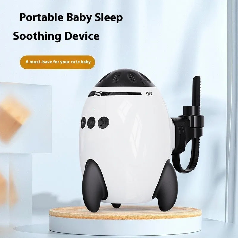 White ABS plastic baby sleep comforter device with automatic shaking and Bluetooth connectivity for strollers
