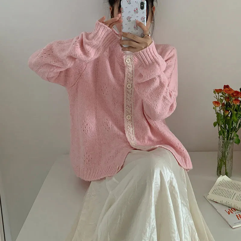Korean retro style loose knitwear sweater coat in viscose fibre available in four colours