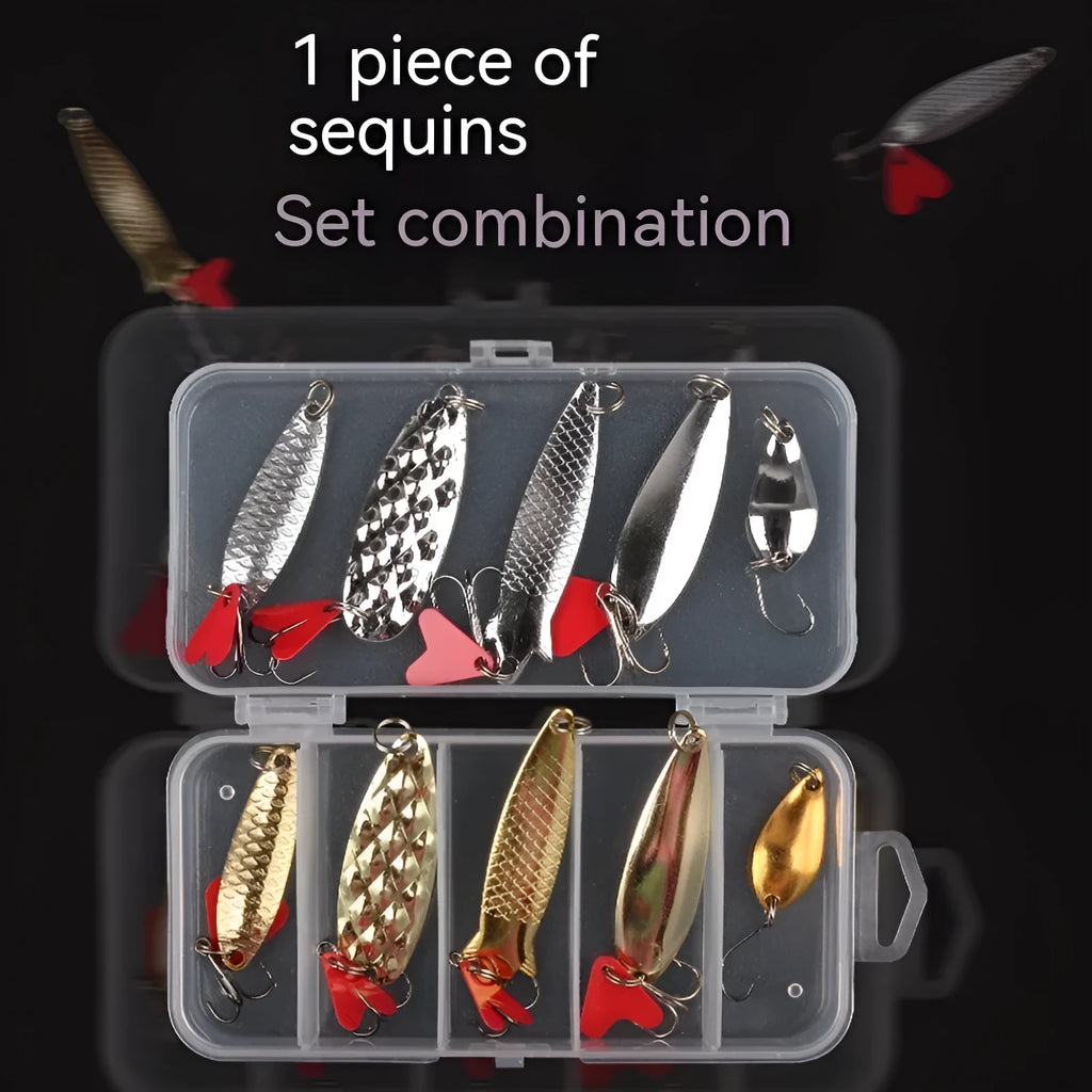 Pineapple sequin design fishing lure on metal box iron frame, gold and silver colour options
