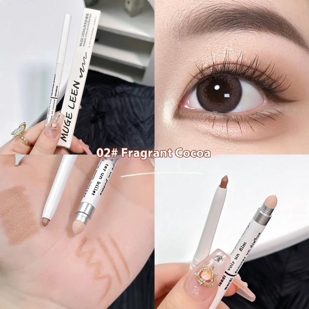 Waterproof 2-in-1 eyeshadow pen with six colour options showing camellia milk apricot and ice diamond debris shades