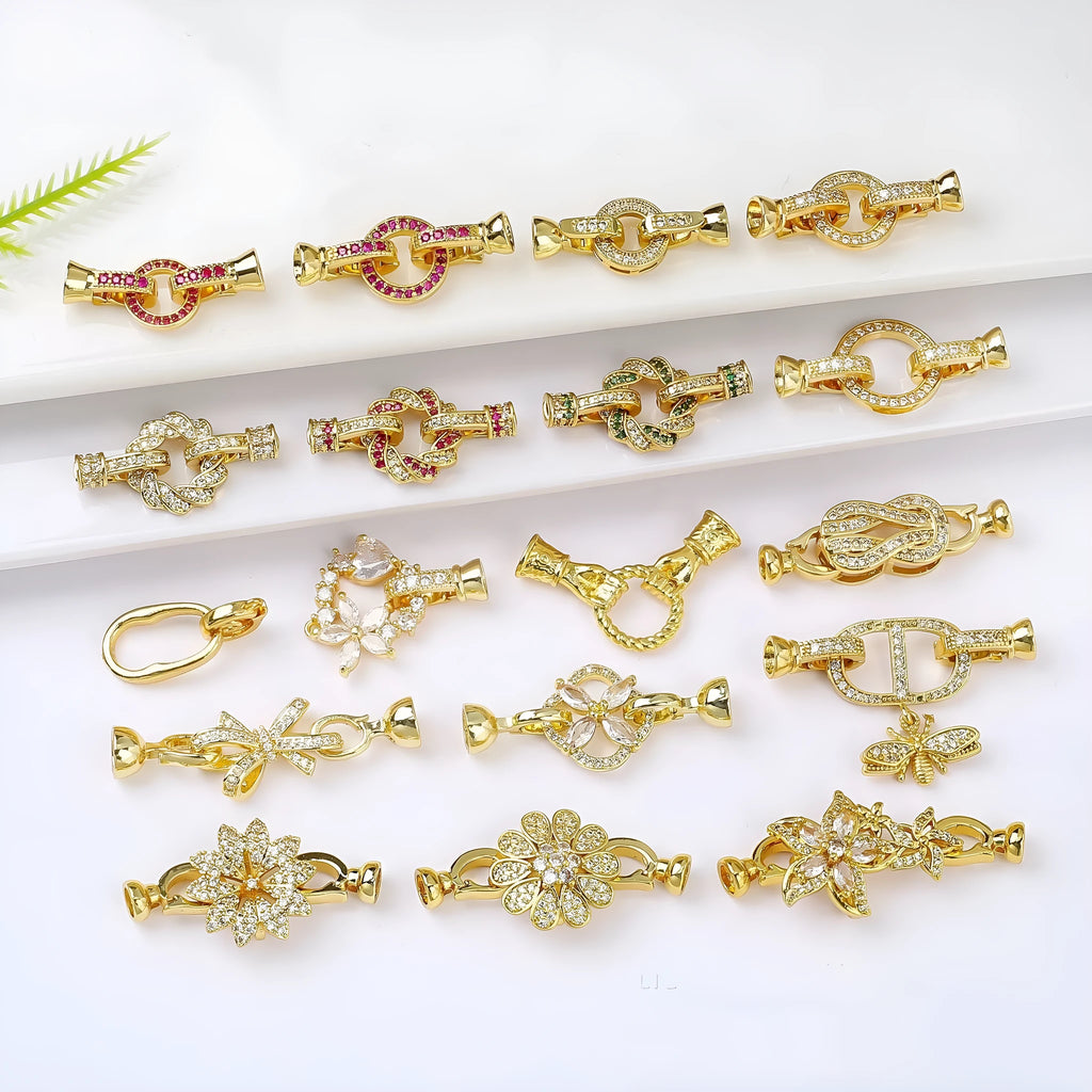 Small gold-plated necklace buckle clasp for DIY jewellery making in gold, rose gold, silver finishes