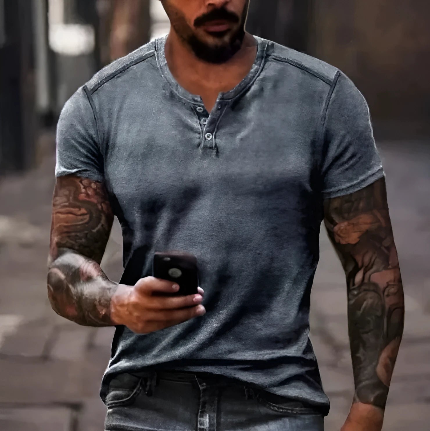 Men's short sleeve polo shirt in bird eye cloth with lapel button design for summer sports wear