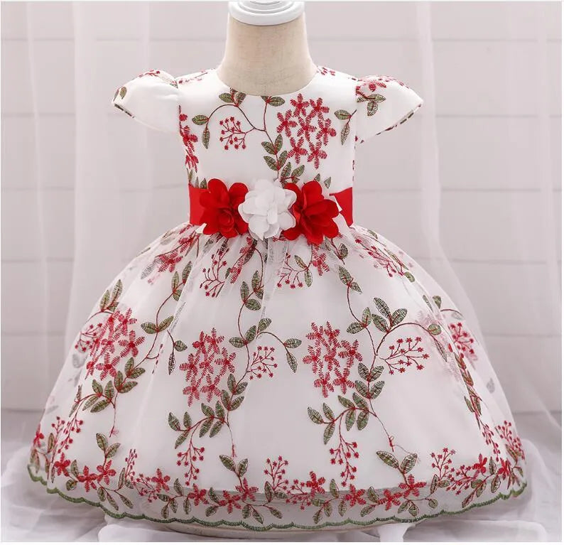 Baby girls fluffy summer dress in soybean powder colour, princess style with cotton blend fabric