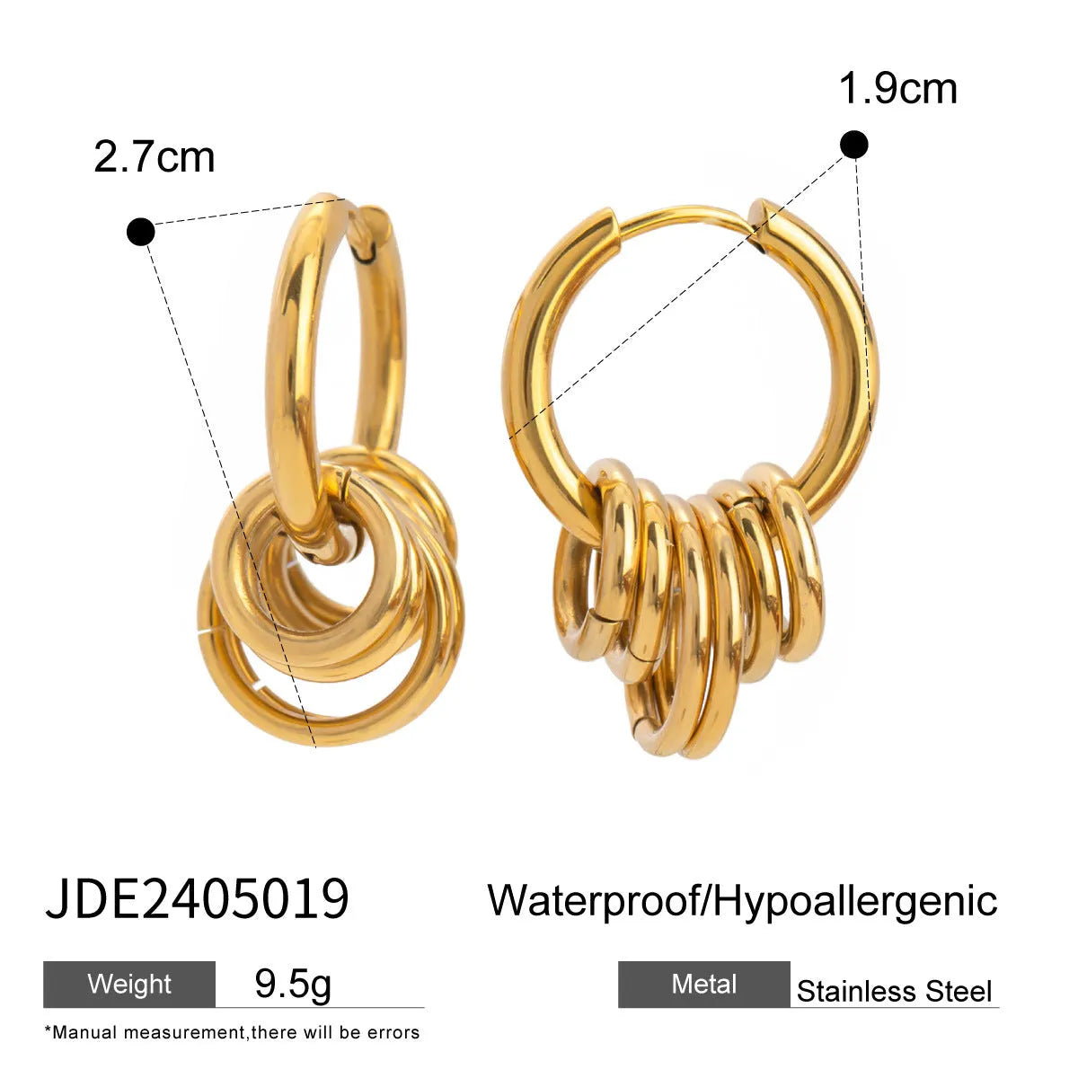 Stainless steel electroplated earrings with colour-matching design for unisex wear