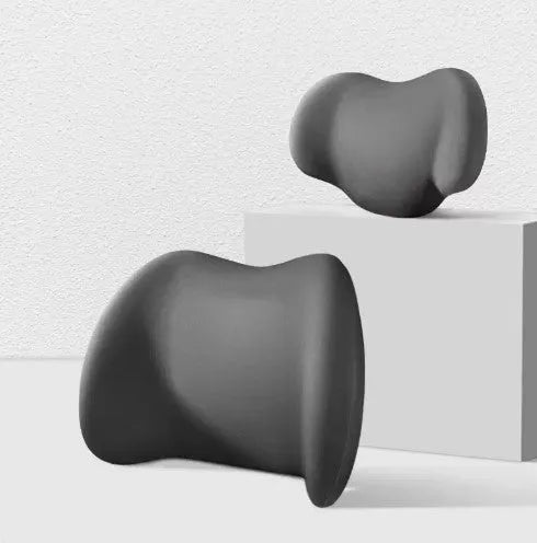 Black memory cotton car headrest and back cushion set on a car seat.
