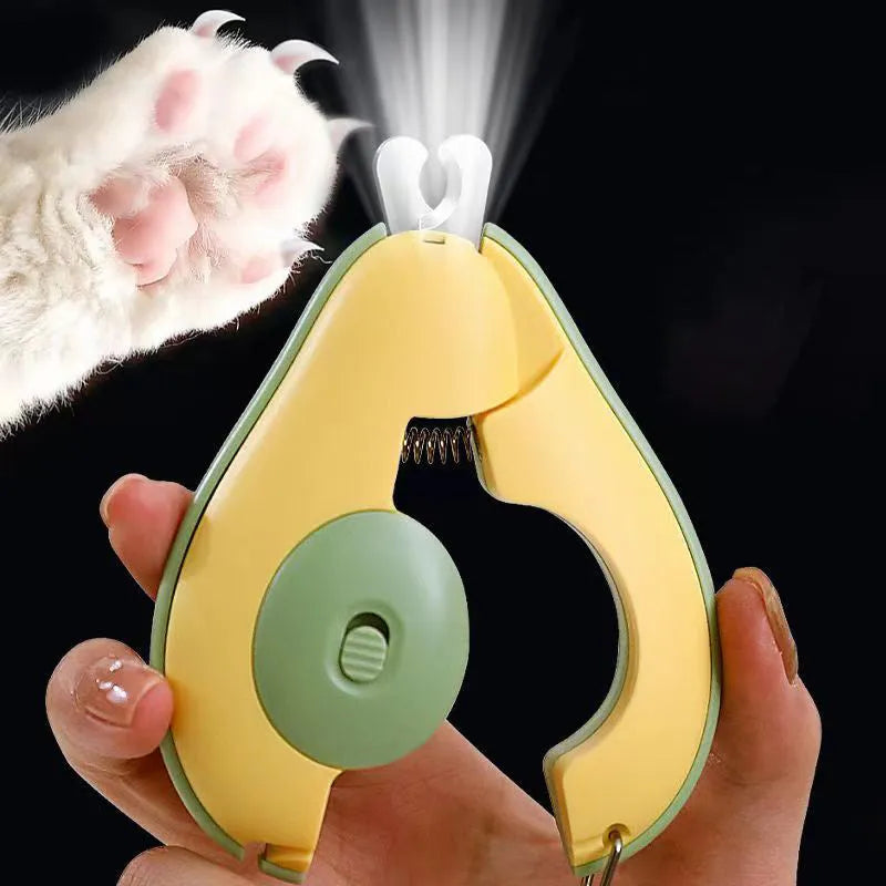 Professional LED light pet nail clipper for small dogs and cats in green, pink, or white.