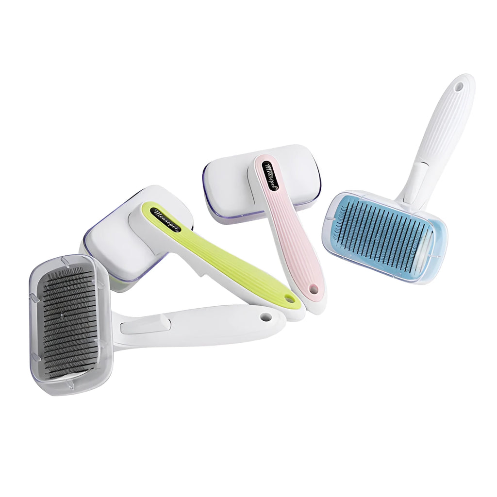 Pet hair removal comb with stainless steel needles for all dog sizes, colour options include blue, green, grey, pink