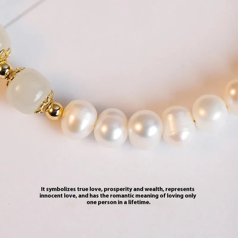 Natural freshwater pearl bracelet with diamond-shaped beads in Korean style, shown in deep Hetian jade colour.